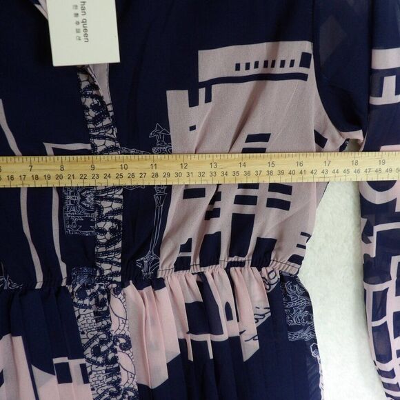 Han Queen Printed Long Sleeve Lined Pleated Dress |‎ medium - Picture 13 of 15